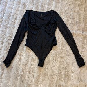Skims Sheer Black Long Sleeve Bodysuit